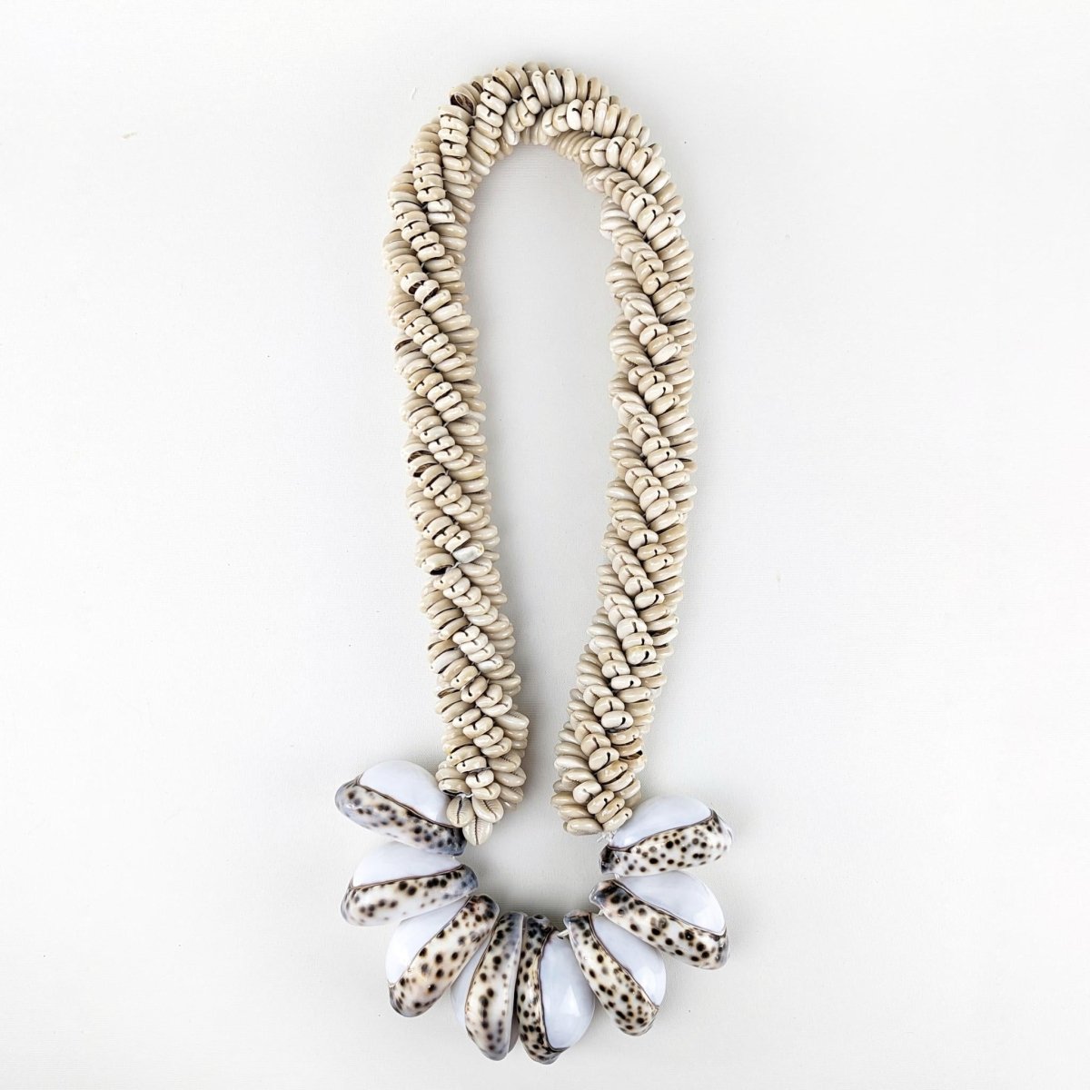 Natural Shell Wall Necklace featuring oversized tiger cowrie shells