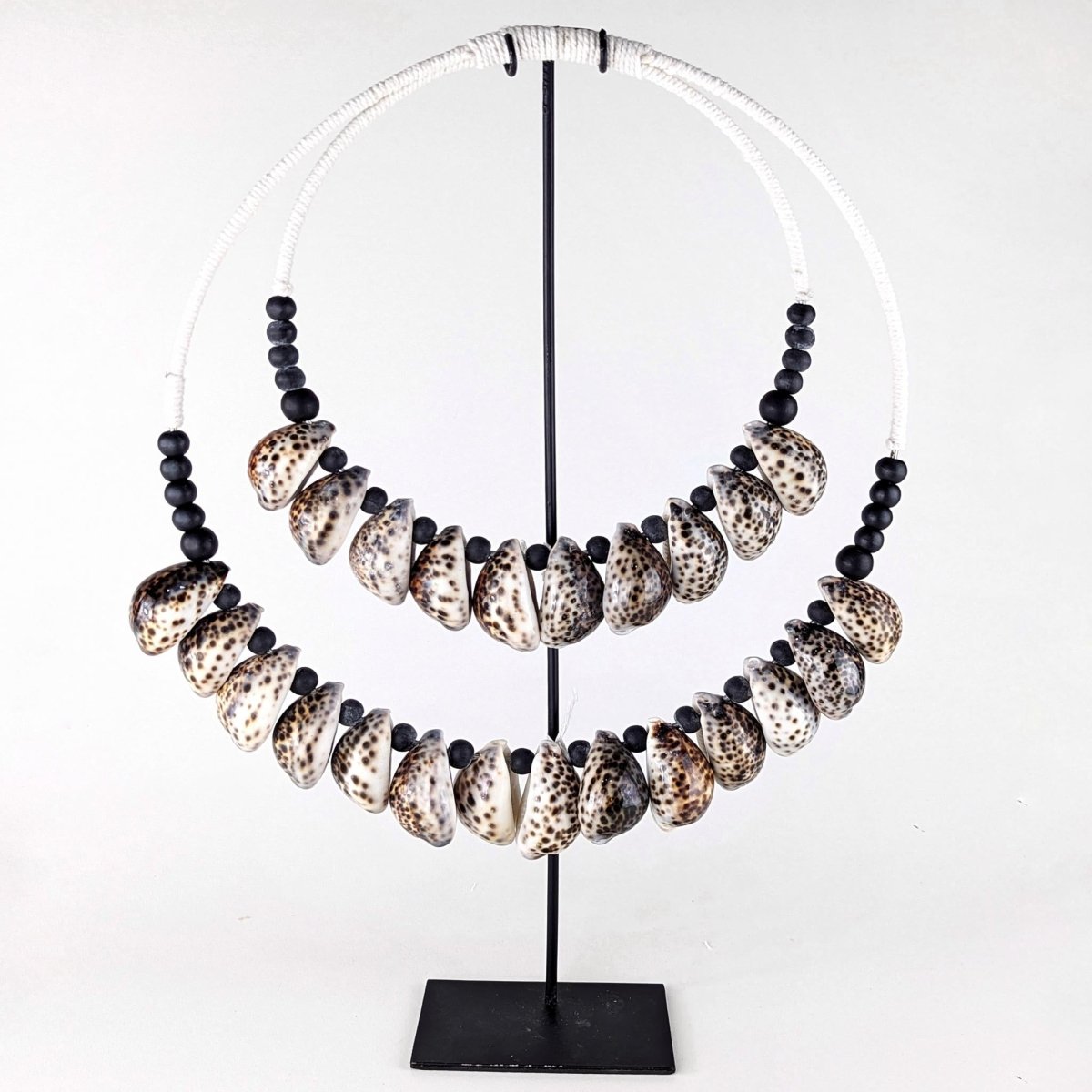 Two Ring Leopard Shell Necklace with stand Beach Decor
