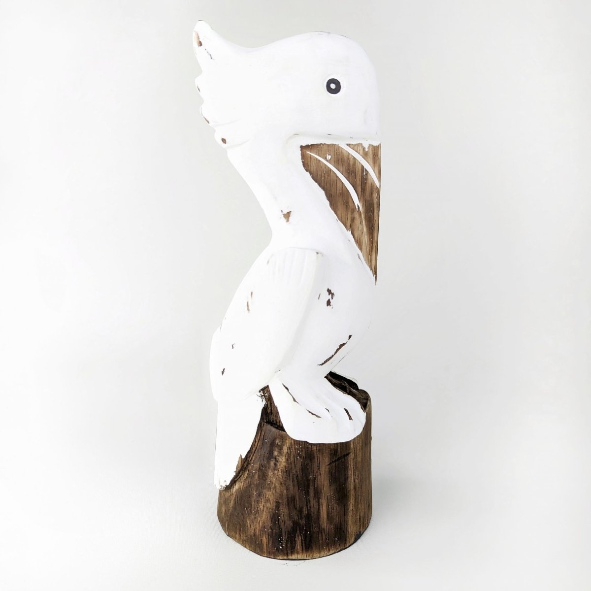 Small Wooden Pelican Sculpture Beach Decor