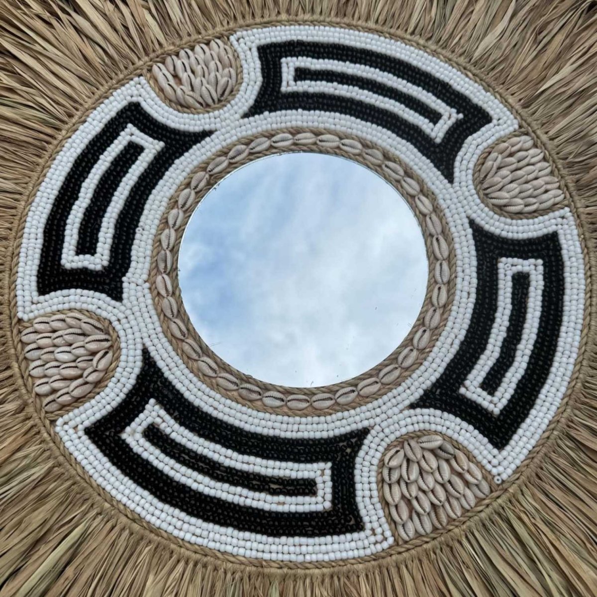 Monochrome Beaded Raffia Mirror Juju