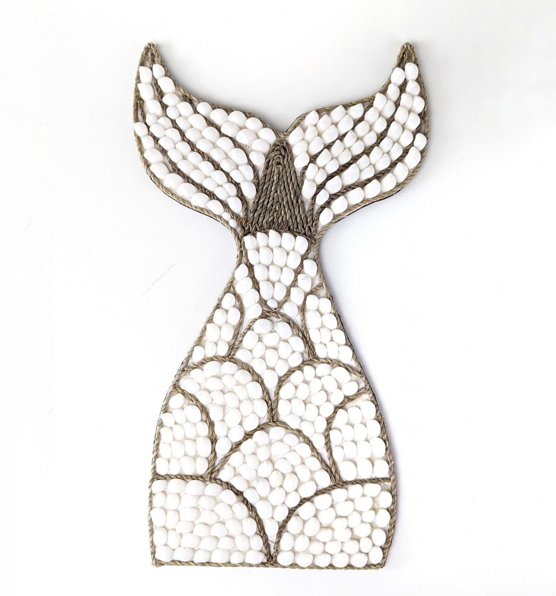Shell Whale Tail wall hanging. Handcrafted with shells and rope,