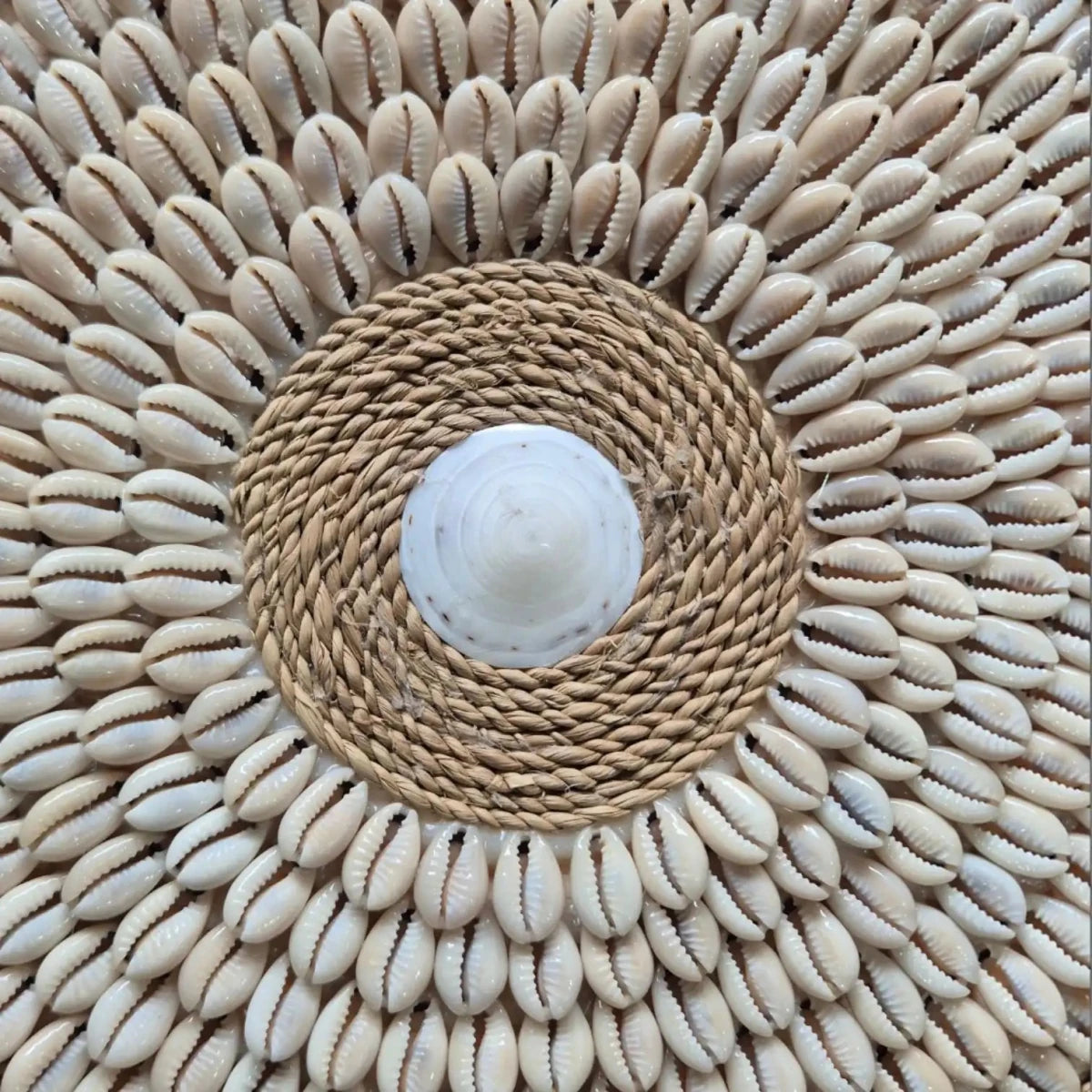 Raffia Cowrie Shell Juju Wall Hanging - shell inlay