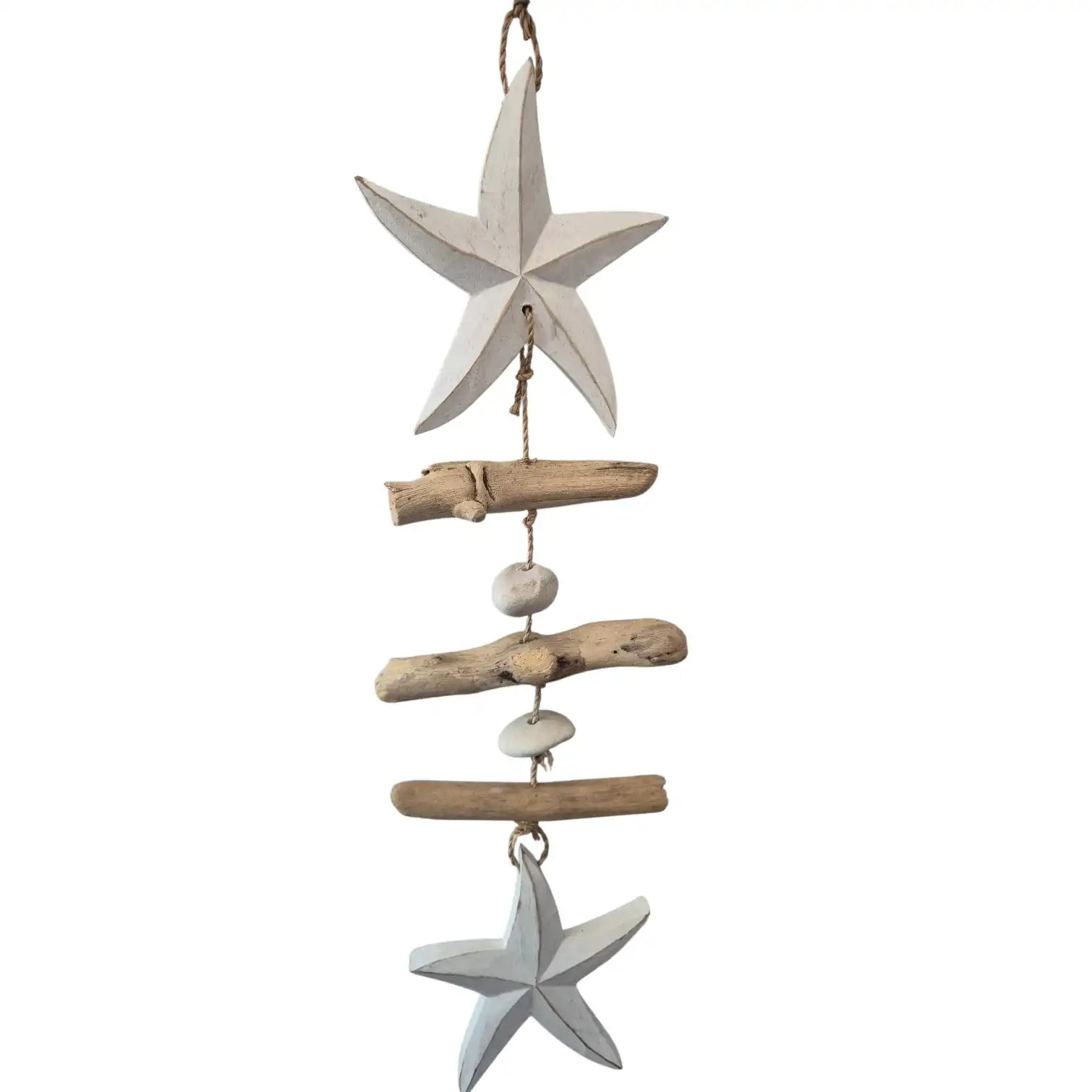 White Starfish Driftwood and Stone Hanging Garland