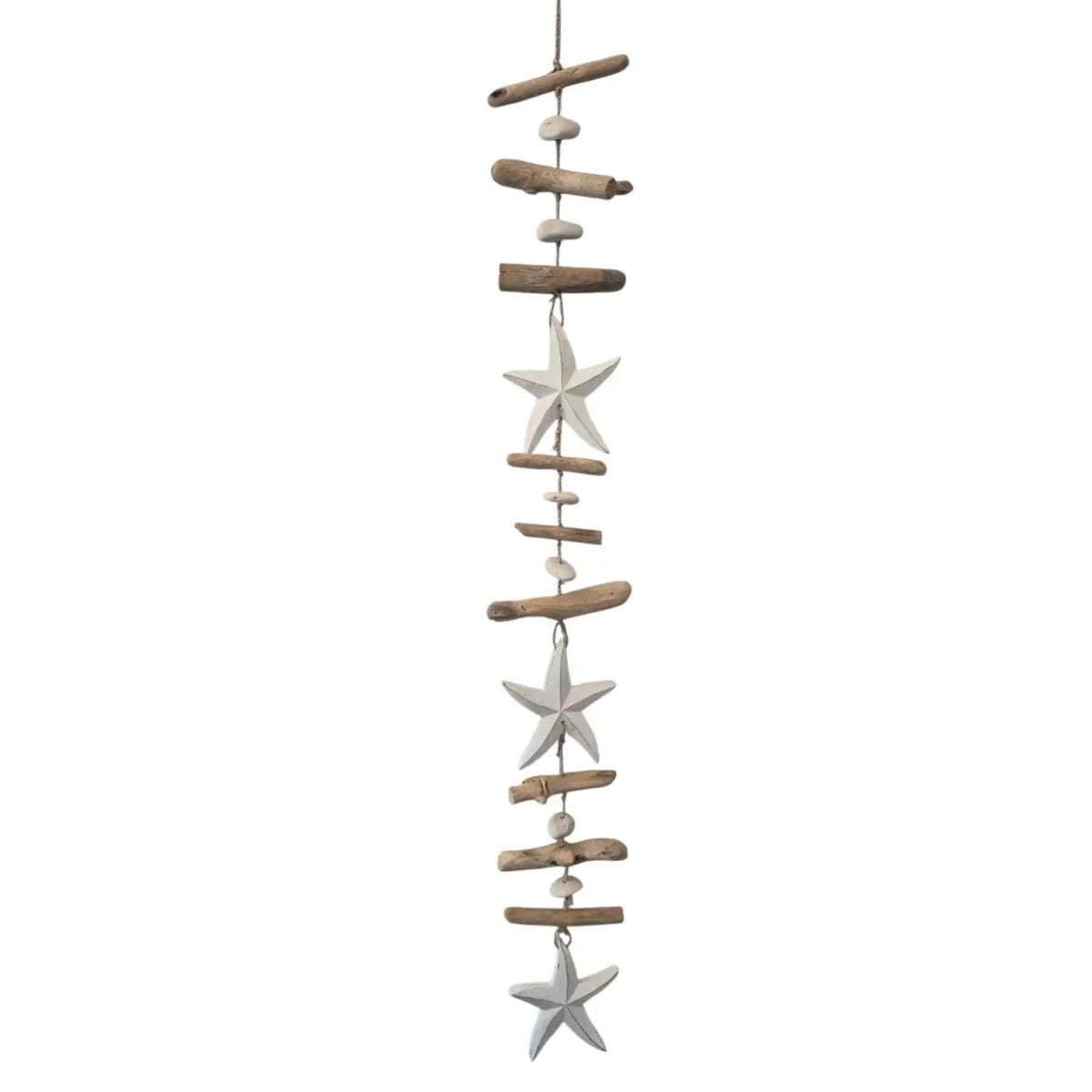 White Starfish Driftwood and Stone Hanging Garland