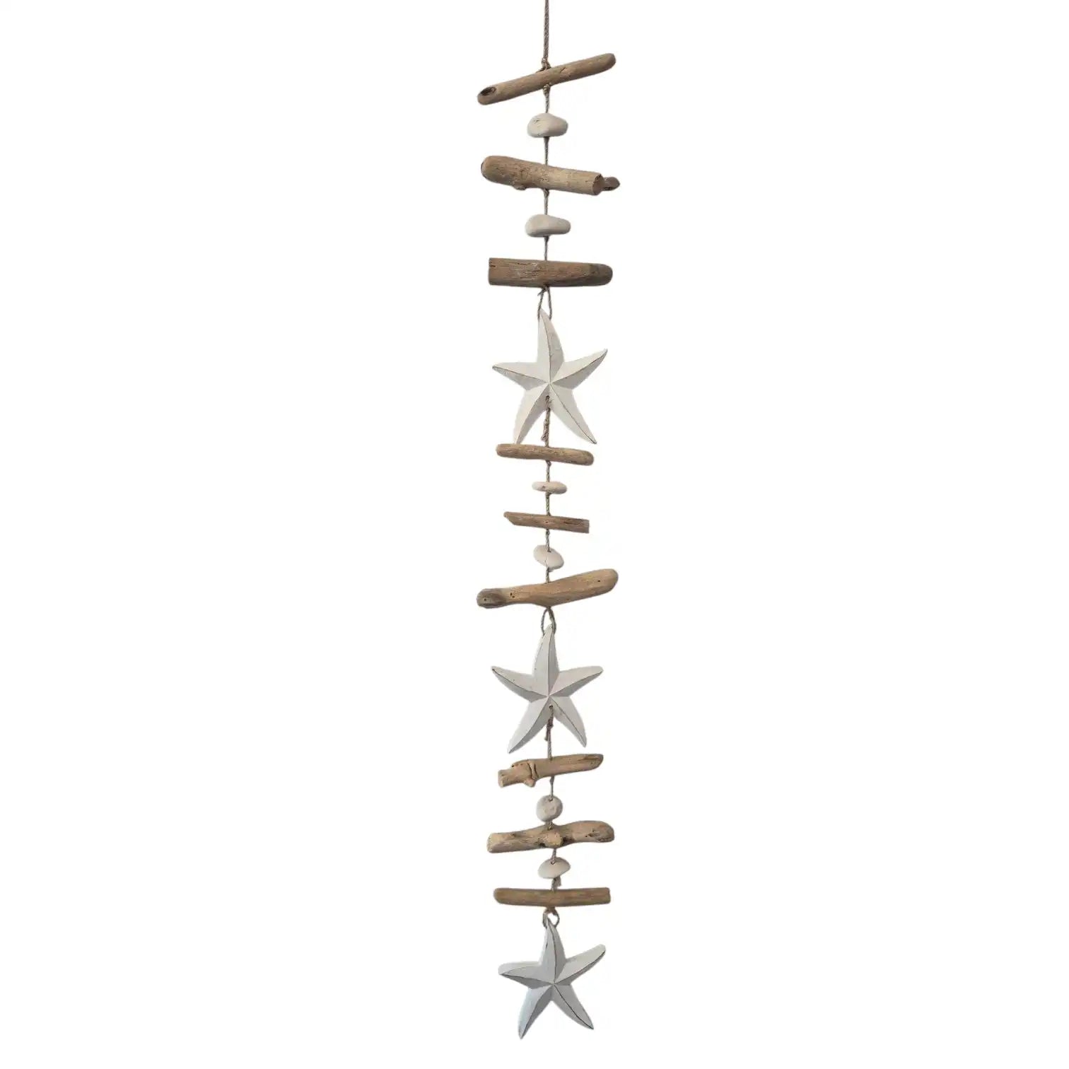 White Starfish Driftwood and Stone Hanging Garland