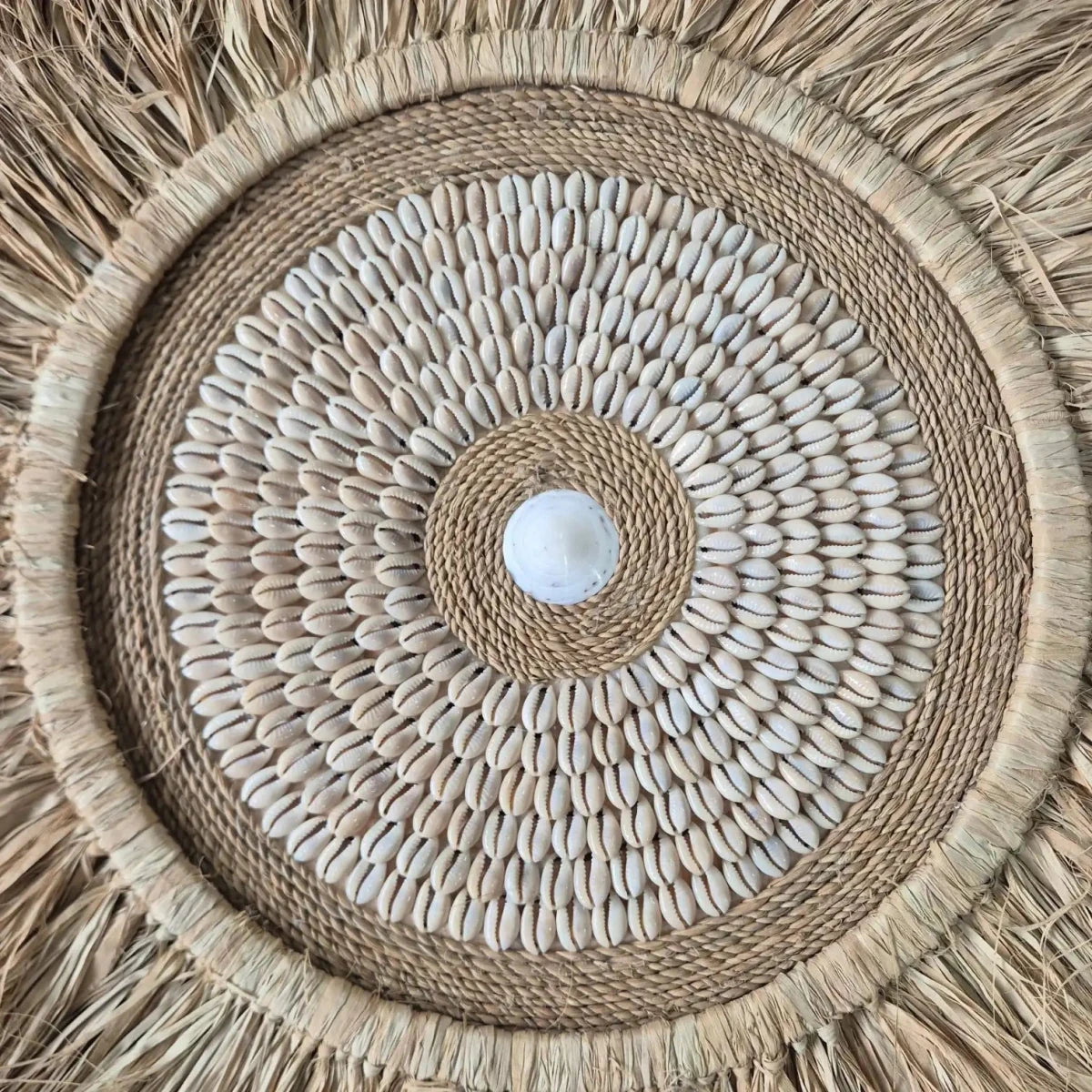 Raffia Cowrie Shell Juju Wall Hanging - Bohemian Coastal Vibes
