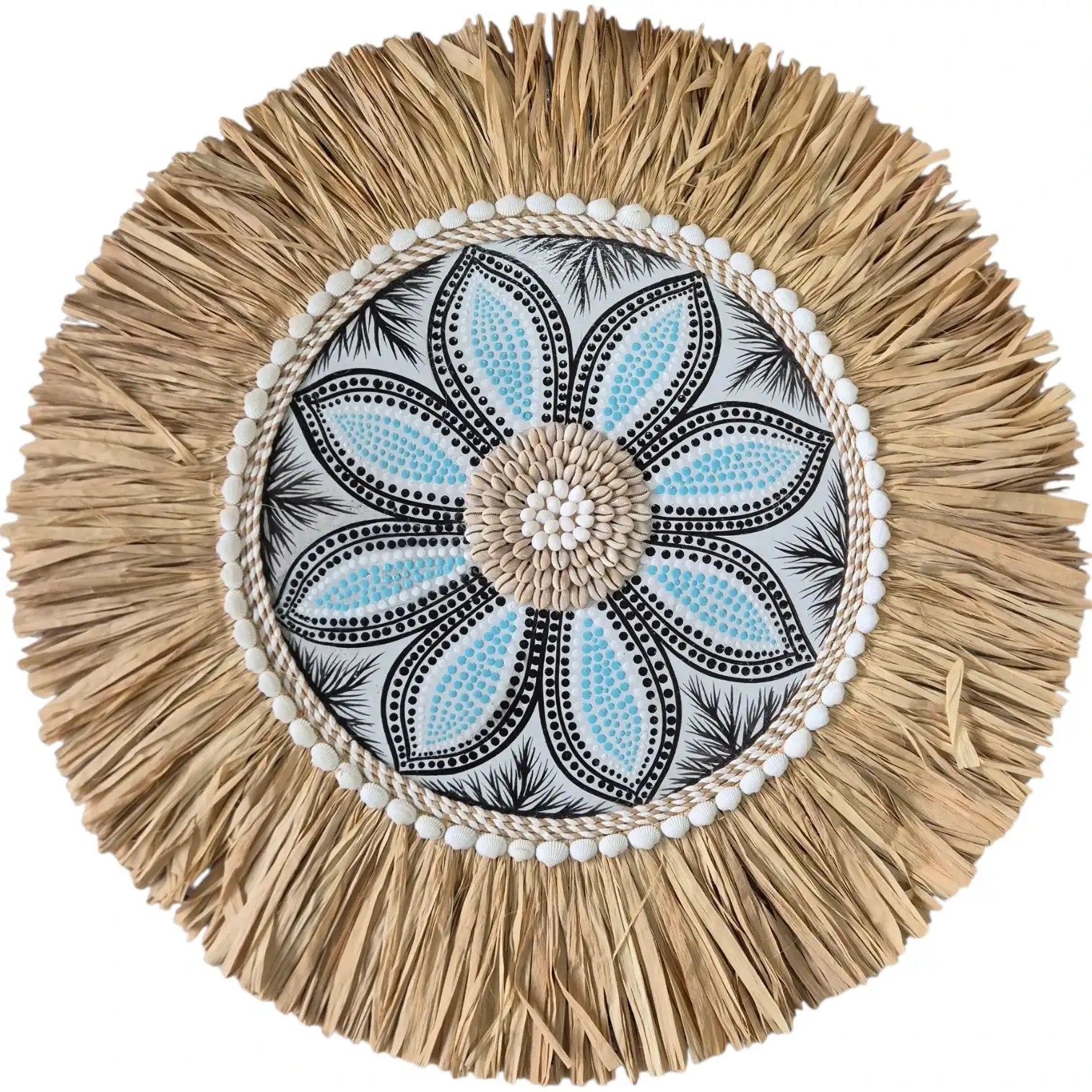 Raffia Juju Mandala Wall Hanging - Aqua