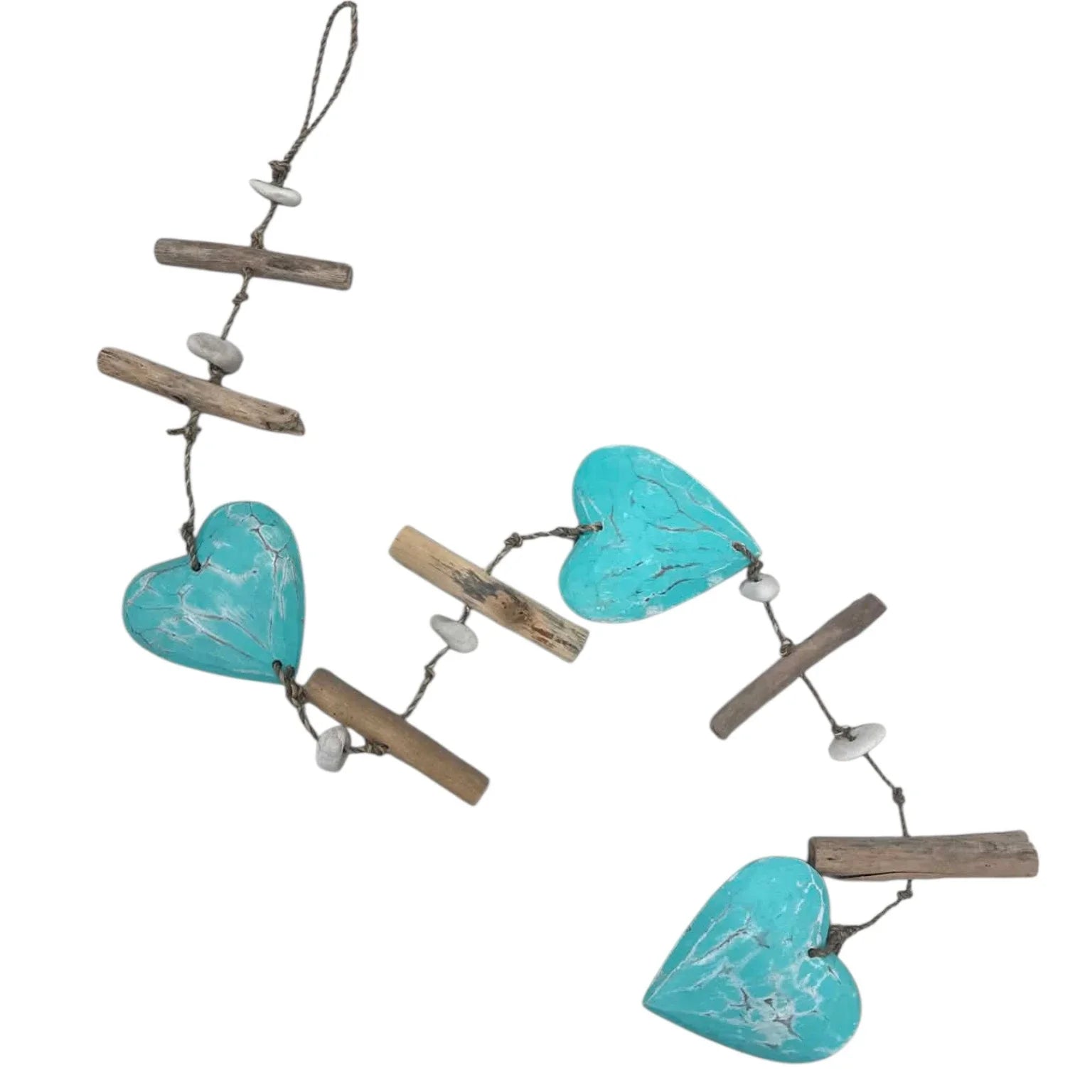 Driftwood Garland with Blue Hearts