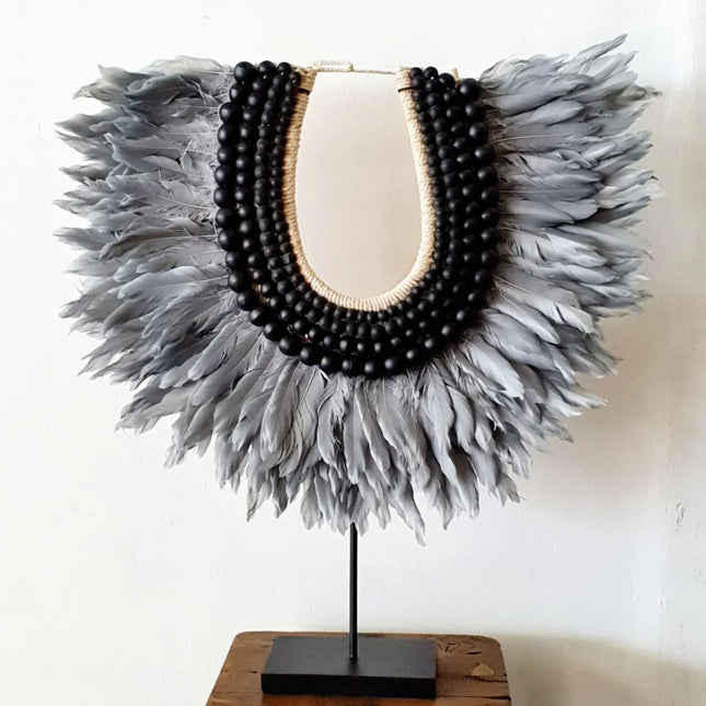 Jasper Feather Beaded Necklace with Stand Home Decor