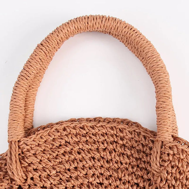 Round Natural Straw Rattan Tote Handbag Handbag & Wallet Accessories