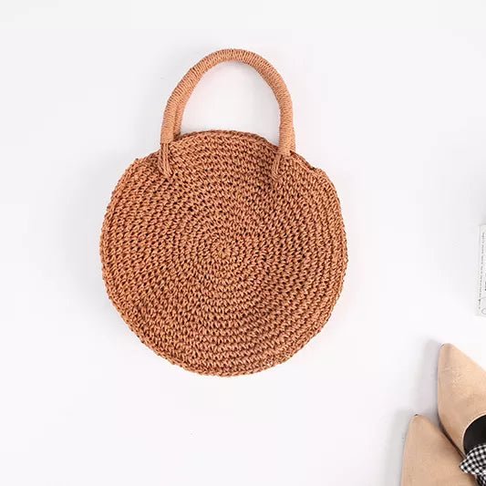 Round Natural Straw Rattan Tote Handbag Handbag & Wallet Accessories