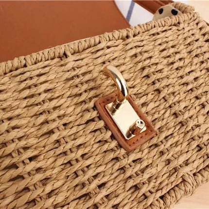 Two Tone Straw Twist Lock Handbag Handbag & Wallet Accessories
