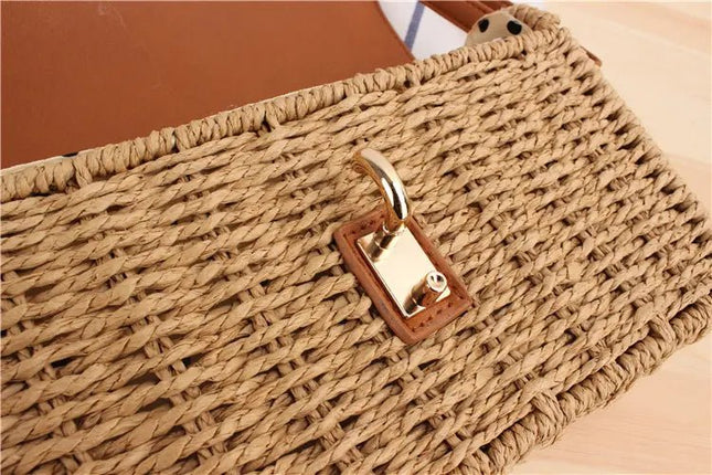 Two Tone Straw Twist Lock Handbag Handbag & Wallet Accessories