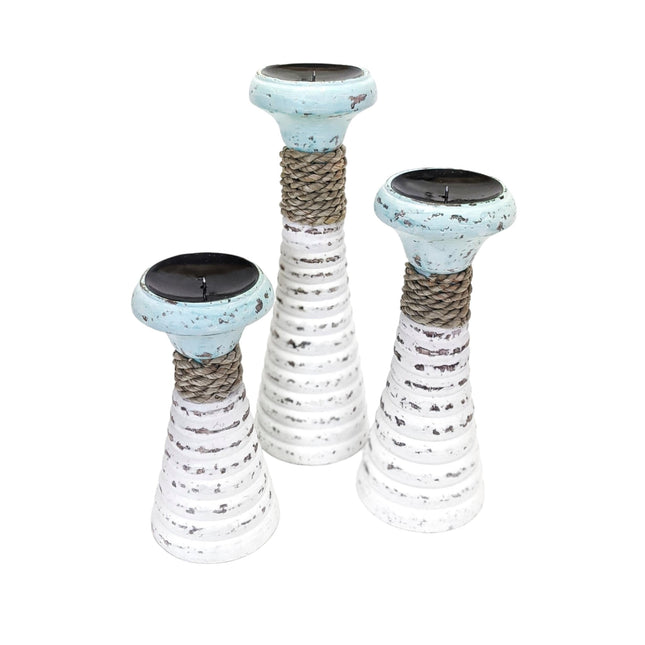White/Sage Candle Holders - Set of 3 Home Decor
