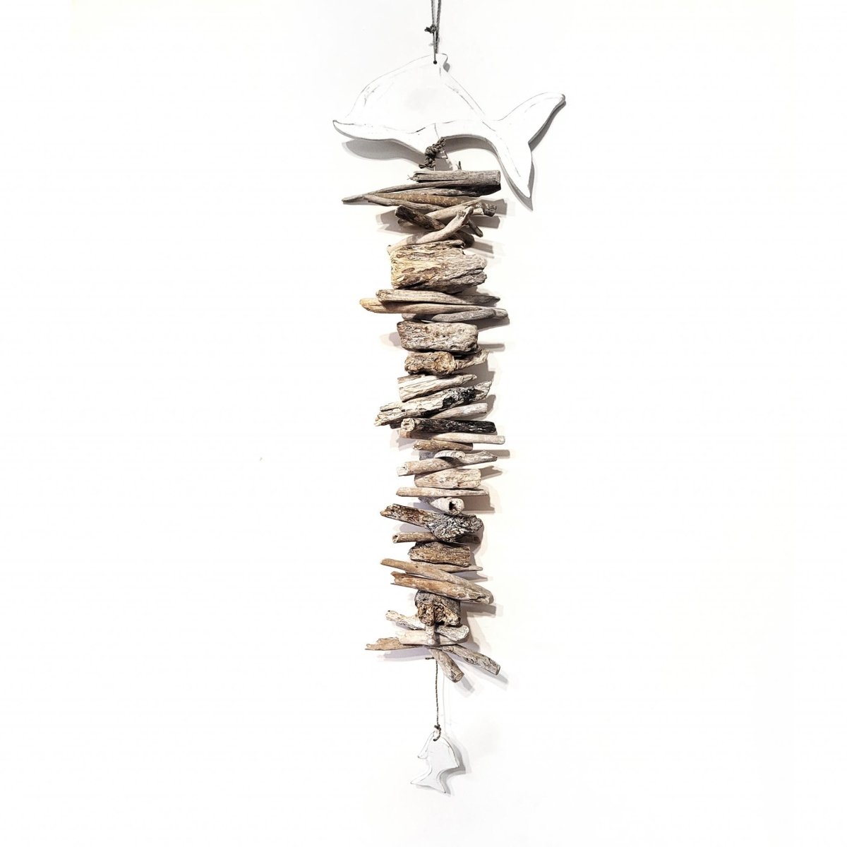 Driftwood Hanging Dolphin Garlands. Perfect beach decor for a serene coastal touch. Approx. 95cm, made with driftwood.