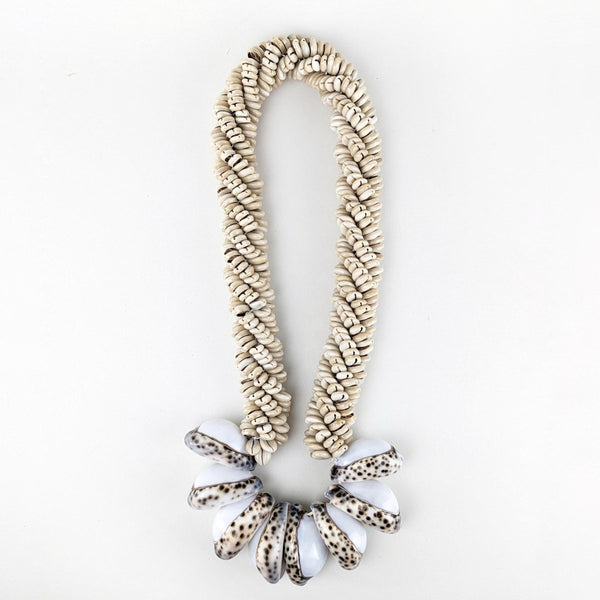 Natural Shell Wall Necklace featuring oversized tiger cowrie shells