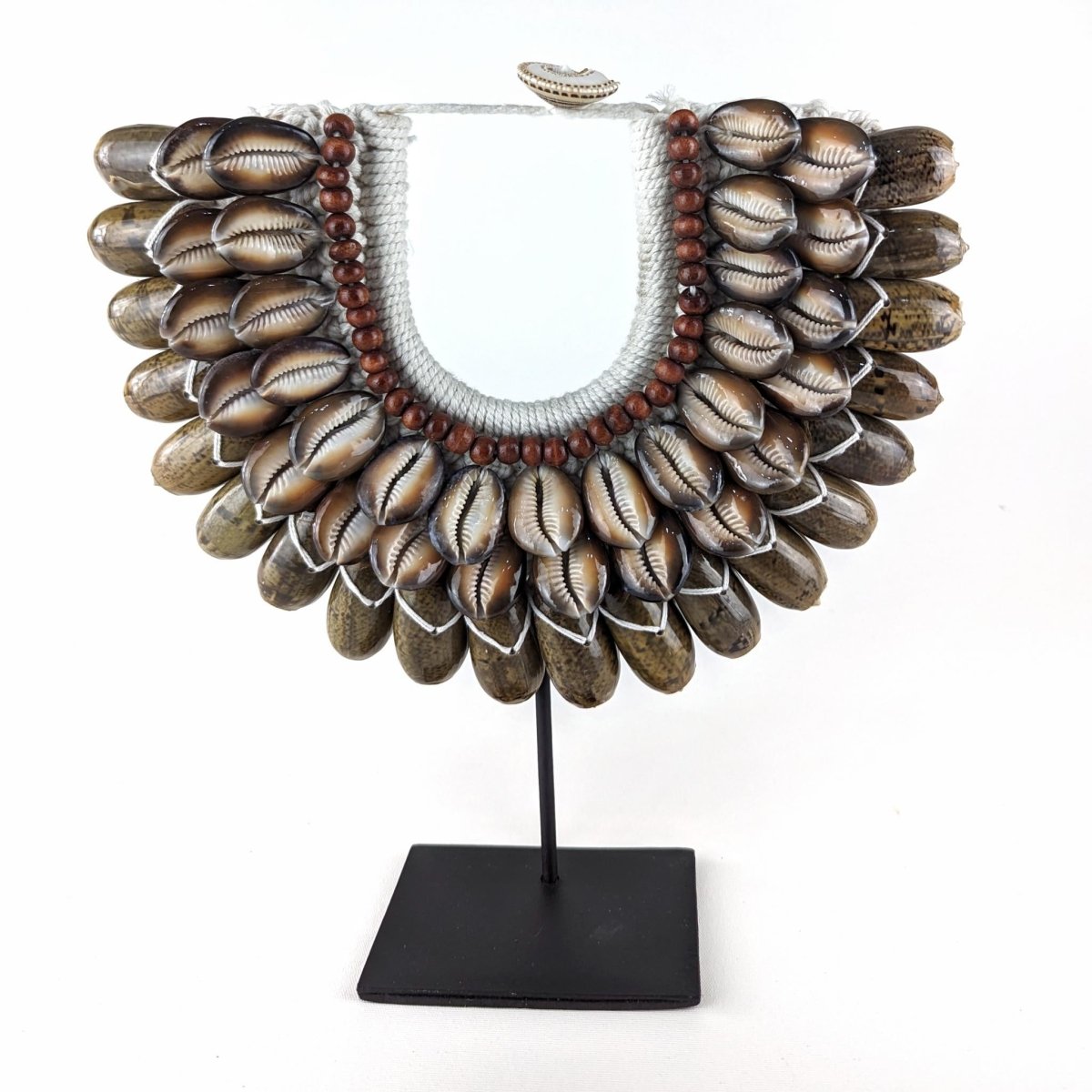 Brown Cowrie Shell Necklace with stand