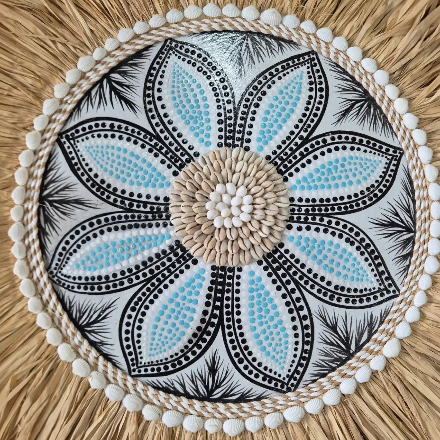 Raffia Juju Mandala Wall Hanging - Aqua