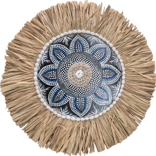 Raffia Juju Mandala Wall Hanging - Dark Blue