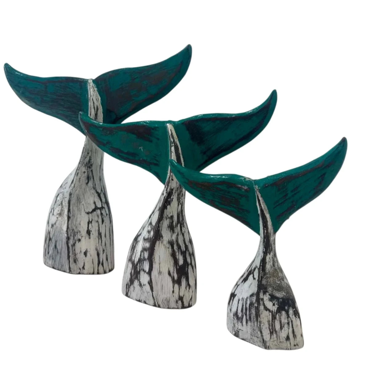 Whale Tail White & Jade Coastal Decor - Gloss Finish