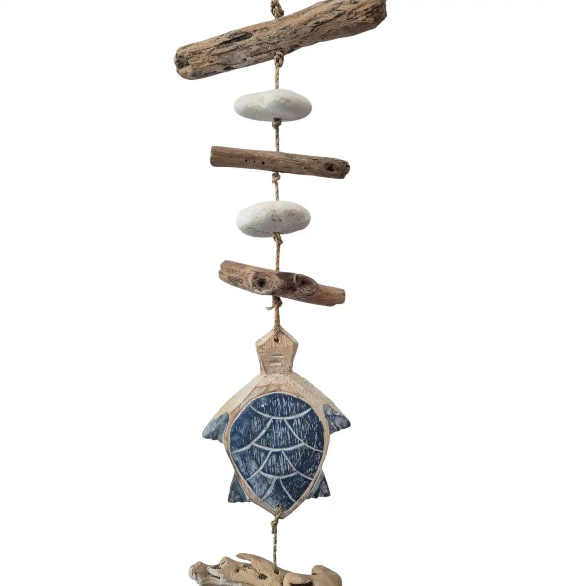 Blue Turtle Driftwood Wall Hanging. Dimensions: 1m (L), Materials: Driftwood, Wood, Stone.