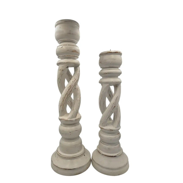 Wooden Twisted Candle Holder Set of tow Beach Decor