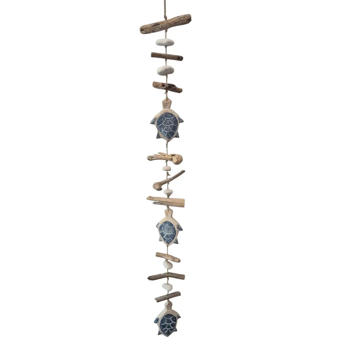 Blue Turtle Driftwood Wall Hanging. Dimensions: 1m (L), Materials: Driftwood, Wood, Stone.