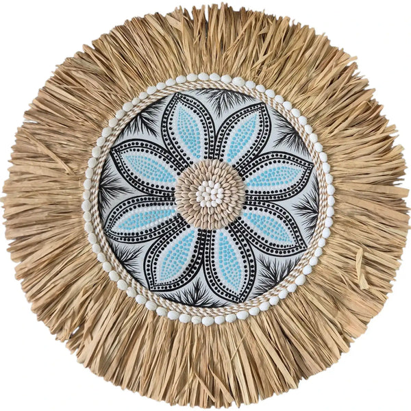 Raffia Juju Mandala Wall Hanging - Aqua