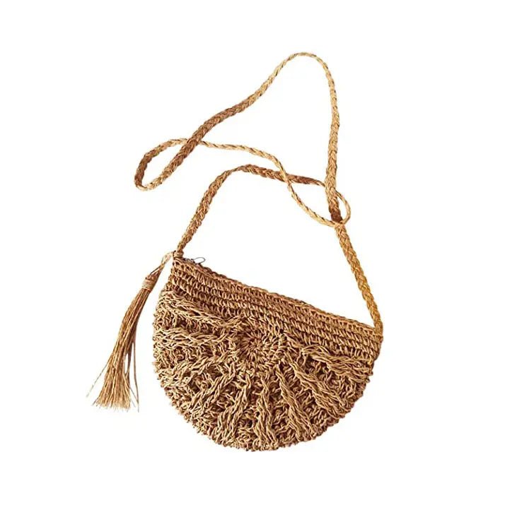Half moon sales straw clutch bag