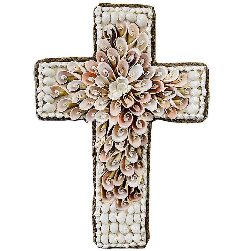 Shell Cross Decor Pretty in Pink Shell Flower Cross Home Decor