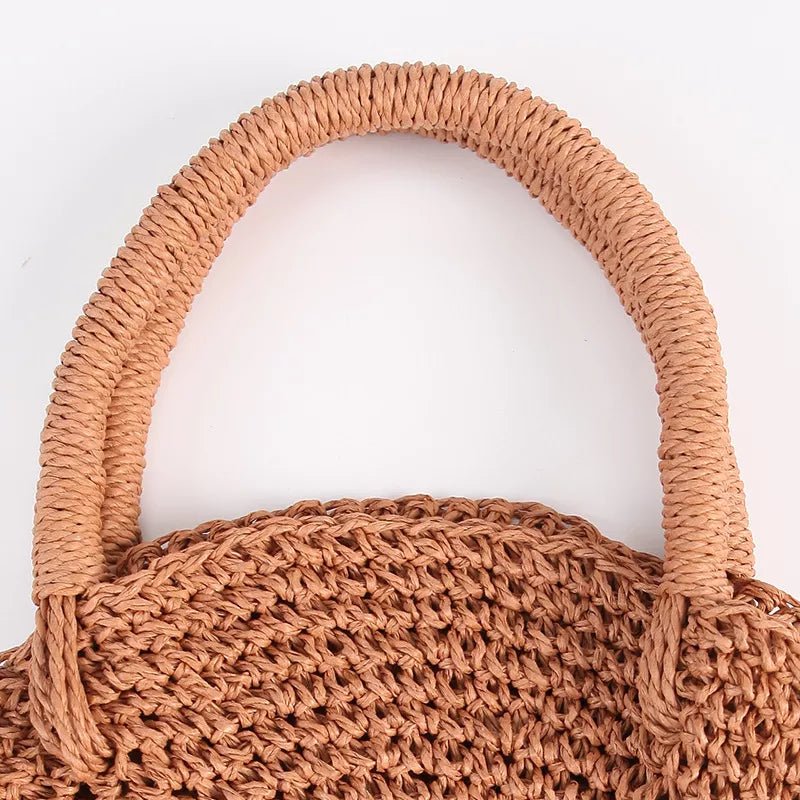 Round Natural Straw Rattan Tote Handbag mydecorden